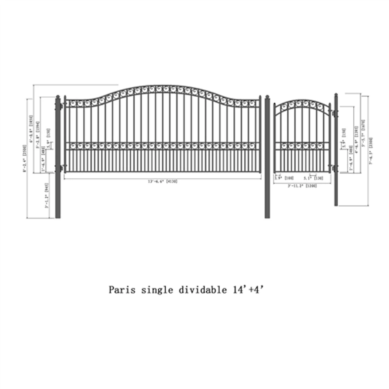 Aleko Steel Single Swing Driveway Gate - PARIS Style - 14 Ft With Pedestrian Gate - 5 Ft SET14X4PARS-AP 4 Aleko Steel Single Swing Driveway Gate - PARIS Style - 14 Ft With Pedestrian Gate - 5 Ft SET14X4PARS-AP - Image 2