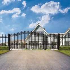 Aleko Steel Single Swing Driveway Gate - PRAGUE Style - 14 Ft With Pedestrian Gate - 5 Ft SET14X4PRAS-AP -Home And Outdoor SET14X4PRAS AP 4 19605