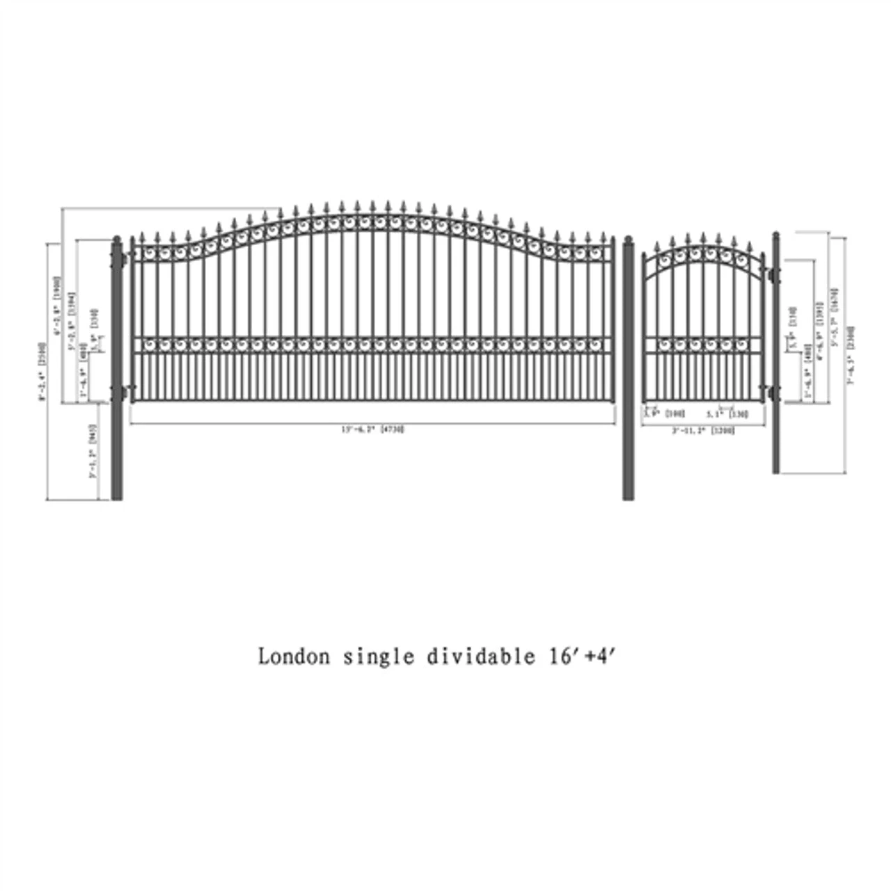 Aleko Steel Single Swing Driveway Gate - LONDON Style - 16 Ft With Pedestrian Gate - 5 Ft SET16X4LONS-AP 4 Aleko Steel Single Swing Driveway Gate - LONDON Style - 16 Ft With Pedestrian Gate - 5 Ft SET16X4LONS-AP - Image 2