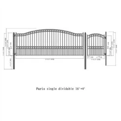 Aleko Steel Single Swing Driveway Gate - PARIS Style - 16 Ft With Pedestrian Gate - 5 Ft SET16X4PARS-AP -Home And Outdoor SET16X4PARS AP 3 26123
