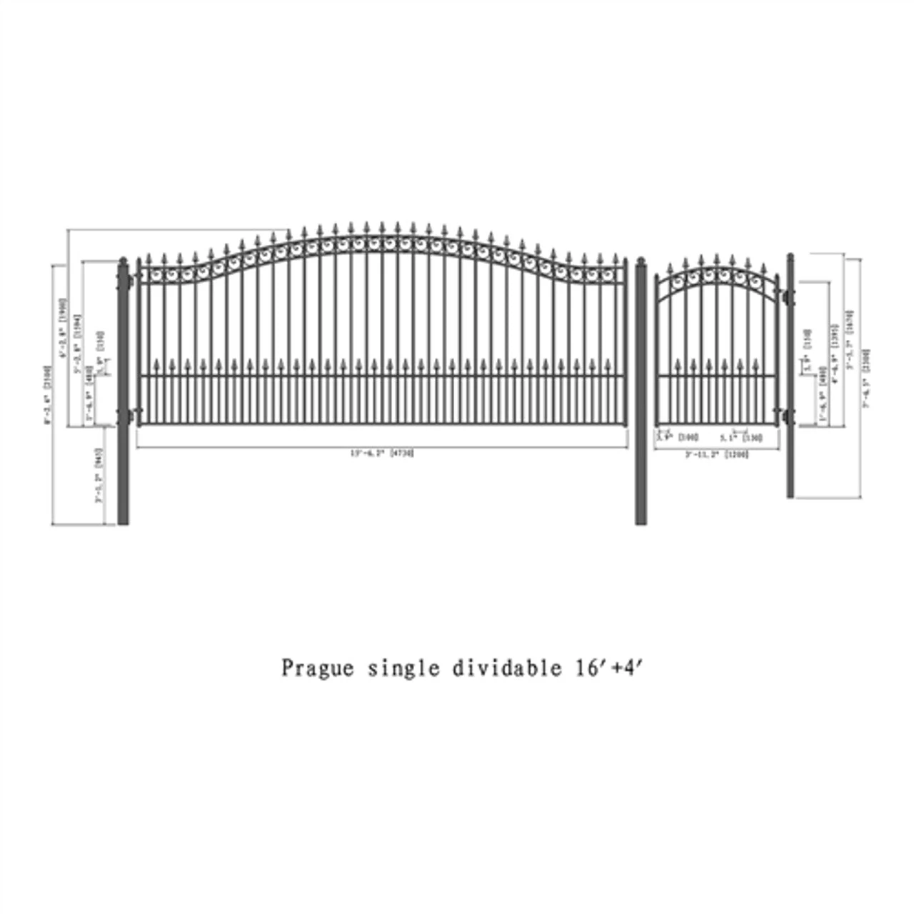 Aleko Steel Single Swing Driveway Gate - PRAGUE Style - 16 Ft With Pedestrian Gate - 5 Ft SET16X4PRAS-AP 4 Aleko Steel Single Swing Driveway Gate - PRAGUE Style - 16 Ft With Pedestrian Gate - 5 Ft SET16X4PRAS-AP - Image 2