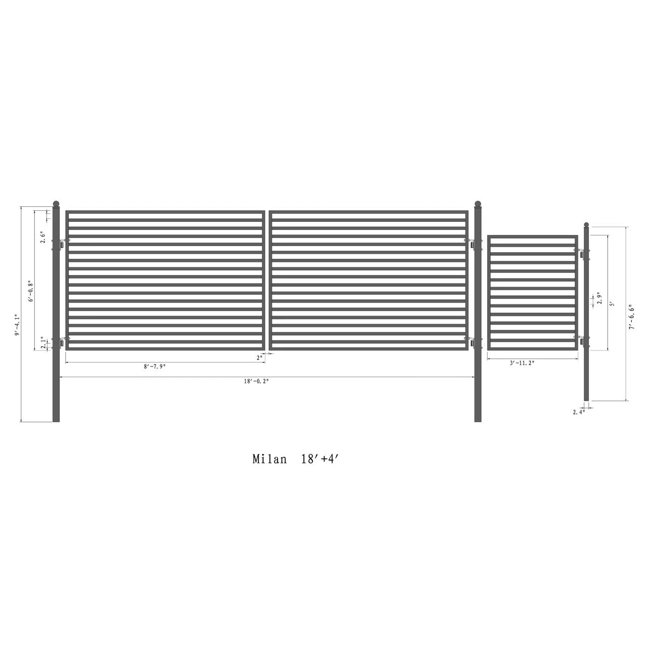 Aleko Steel Dual Swing Driveway Gate - MILAN Style - 18 Ft With Pedestrian Gate - 5 Ft SET18x4MILD-AP 6 Aleko Steel Dual Swing Driveway Gate - MILAN Style - 18 Ft With Pedestrian Gate - 5 Ft SET18x4MILD-AP - Image 4