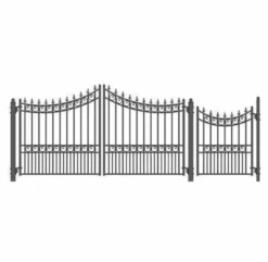 Aleko Steel Dual Swing Driveway Gate - Moscow Style - 14 Ft With Pedestrian Gate - 5 Ft