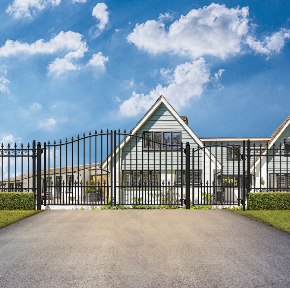 Aleko Steel Dual Swing Driveway Gate - Munich Style - 16 Ft With Pedestrian Gate - 5 Ft 4 Aleko Steel Dual Swing Driveway Gate - Munich Style - 16 Ft With Pedestrian Gate - 5 Ft - Image 2