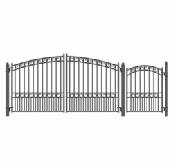 Aleko Steel Dual Swing Driveway Gate - Paris Style - 16 Ft With Pedestrian Gate - 5 Ft