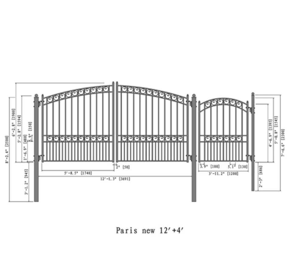 Aleko Steel Dual Swing Driveway Gate - Paris Style - 16 Ft With Pedestrian Gate - 5 Ft 8 Aleko Steel Dual Swing Driveway Gate - Paris Style - 16 Ft With Pedestrian Gate - 5 Ft - Image 6