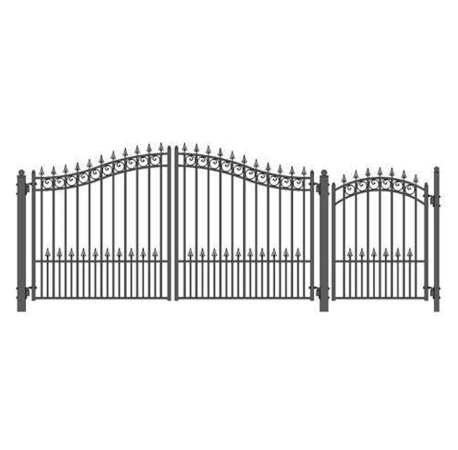 Aleko Steel Dual Swing Driveway Gate - Prague Style - 14 Ft With Pedestrian Gate - 5 Ft 3 Aleko Steel Dual Swing Driveway Gate - Prague Style - 14 Ft With Pedestrian Gate - 5 Ft