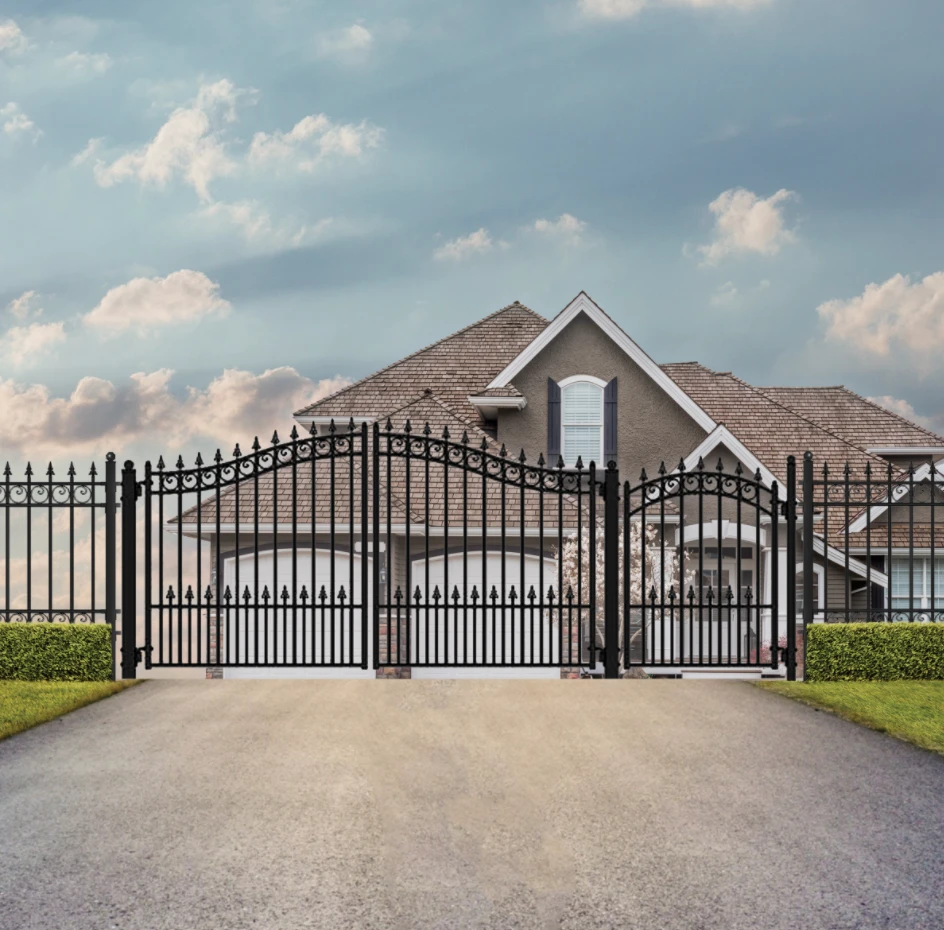 Aleko Steel Dual Swing Driveway Gate - Prague Style - 14 Ft With Pedestrian Gate - 5 Ft 4 Aleko Steel Dual Swing Driveway Gate - Prague Style - 14 Ft With Pedestrian Gate - 5 Ft - Image 2