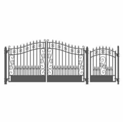 Aleko Steel Dual Swing Driveway Gate - Venice Style - 12 Ft With Pedestrian Gate - 5 Ft