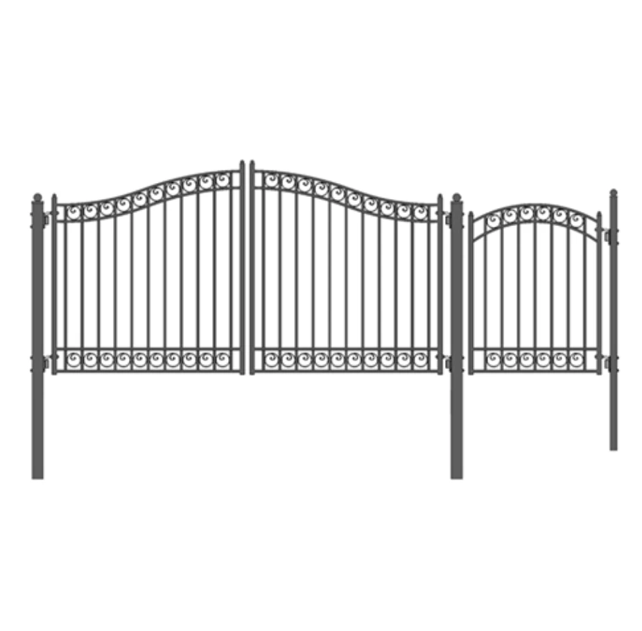 Aleko Steel Dual Swing Driveway Gate - Dublin Style - 16 Ft With Pedestrian Gate - 5 Ft 4 Aleko Steel Dual Swing Driveway Gate - Dublin Style - 16 Ft With Pedestrian Gate - 5 Ft - Image 2