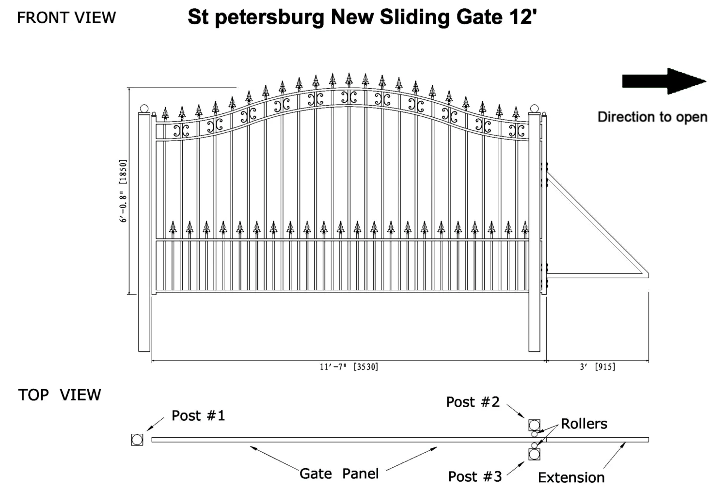 Aleko Steel Sliding Driveway Gate - St. Petersburg Style - 12 X 6 Feet 7 Aleko Steel Sliding Driveway Gate - St. Petersburg Style - 12 X 6 Feet - Image 5