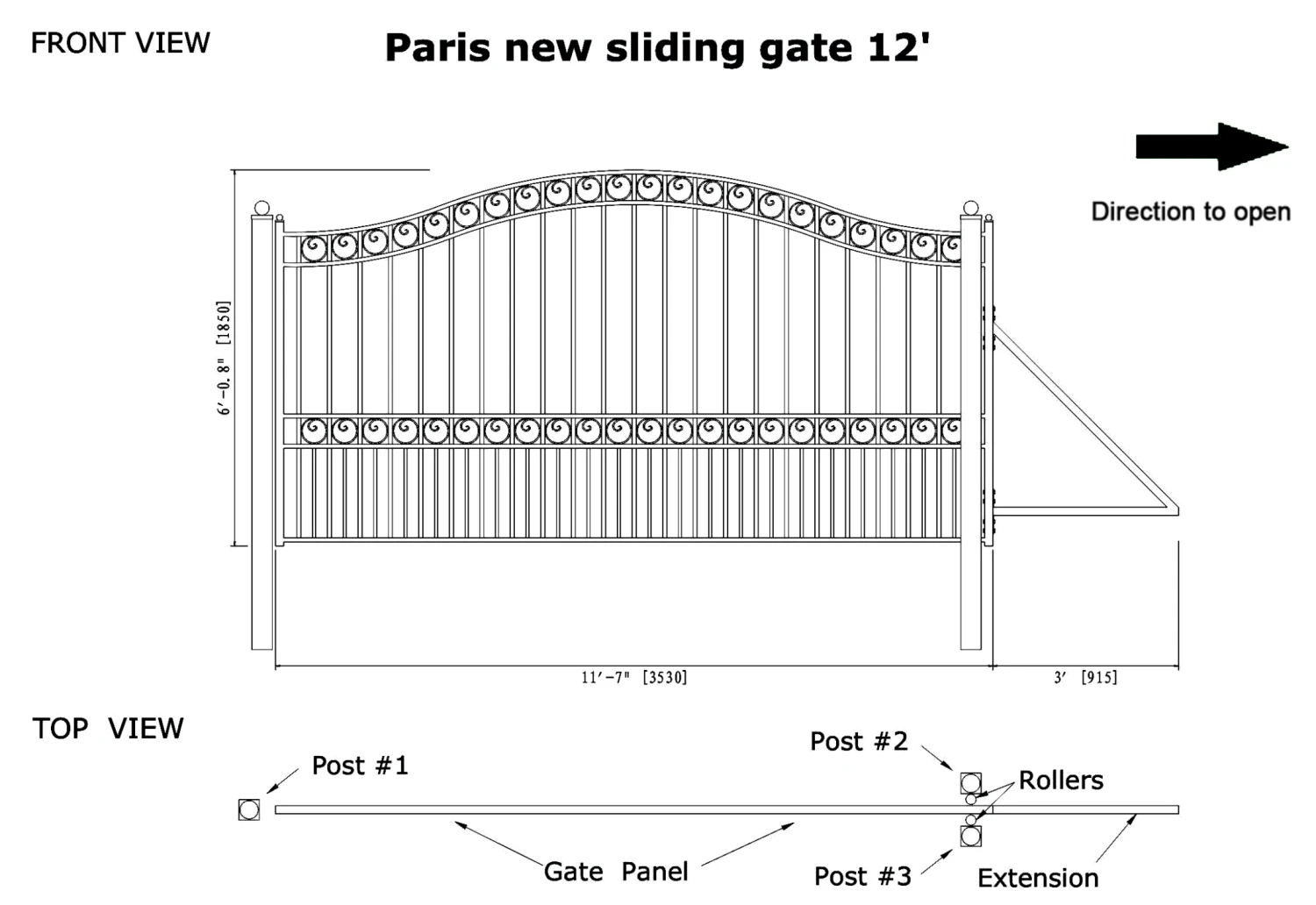 Aleko Steel Sliding Driveway Gate - Paris Style - 12 X 6 Feet 6 Aleko Steel Sliding Driveway Gate - Paris Style - 12 X 6 Feet - Image 4