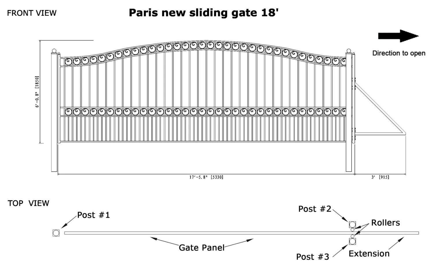 Aleko Steel Sliding Driveway Gate - Paris Style - 18 X 6 Feet 12 Aleko Steel Sliding Driveway Gate - Paris Style - 18 X 6 Feet - Image 10
