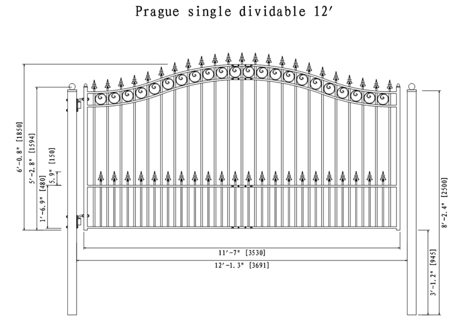 Aleko Steel Single Swing Driveway Gate - Prague Style - 12 X 6 Feet 11 Aleko Steel Single Swing Driveway Gate - Prague Style - 12 X 6 Feet - Image 9
