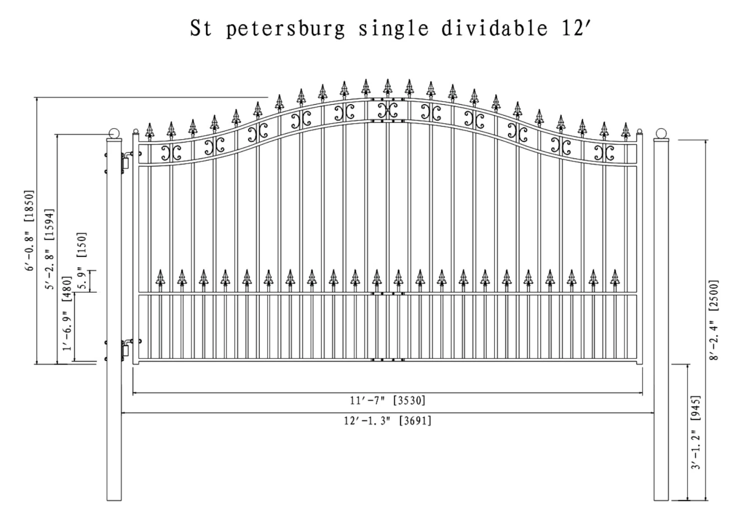 Aleko Steel Single Swing Driveway Gate - St. Petersburg Style - 12 X 6 Feet 10 Aleko Steel Single Swing Driveway Gate - St. Petersburg Style - 12 X 6 Feet - Image 8
