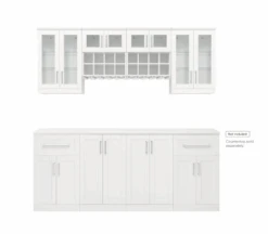 NewAge Wall Bar Cabinet Wine Cabinet Set With Glass Beverage Display Cabinet, Wall Wine Rack, Glass Short Wall Display Cabinet - 8 Piece Home Dry Bar Wine Storage Cabinet Set 62528