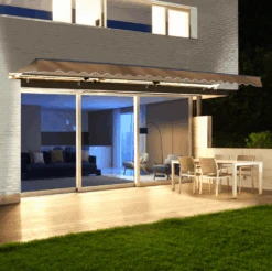 Aleko Half Cassette Motorized Retractable LED Luxury Patio Awning - 20 X 10 Feet - Sand