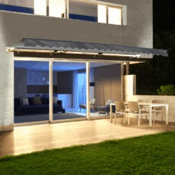 Home And Outdoor 28 Aleko Half Cassette Motorized Retractable LED Luxury Patio Awning - 16 X 10 Feet - Gray
