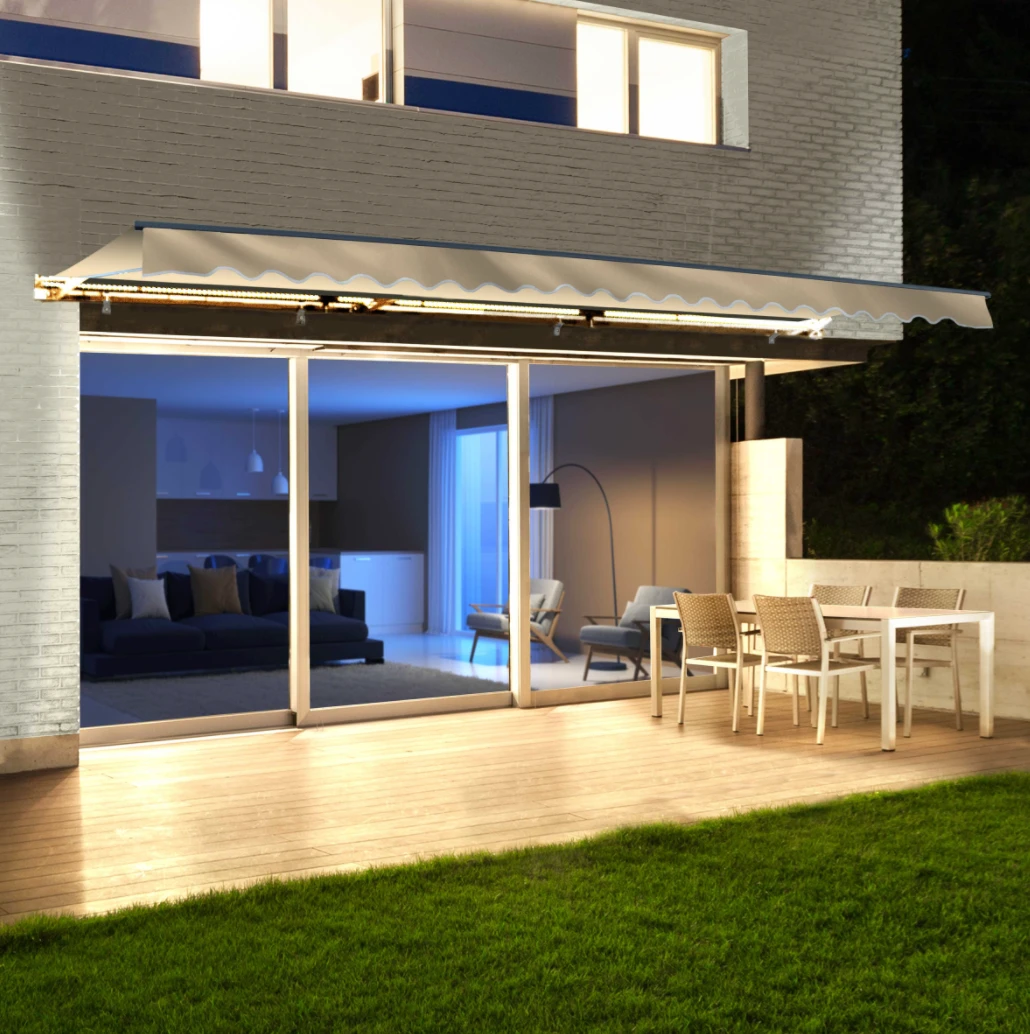 Aleko Half Cassette Motorized Retractable LED Luxury Patio Awning - 16 X 10 Feet - Ivory 3 Aleko Half Cassette Motorized Retractable LED Luxury Patio Awning - 16 X 10 Feet - Ivory