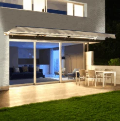 Aleko Half Cassette Motorized Retractable LED Luxury Patio Awning - 13 X 10 Feet - Ivory