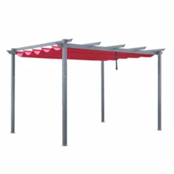 Home And Outdoor 52 Aleko Aluminum Outdoor Retractable Canopy Pergola - 13 X 10 Ft - Burgundy Color