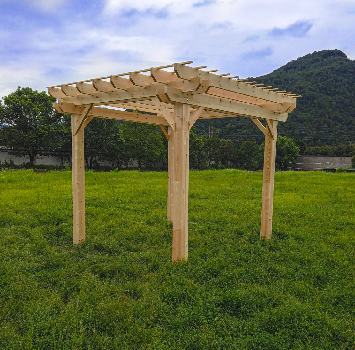 Aleko Premium Outdoor Wooden Arbor Topped Pergola - 7 X 10 Feet 4 Aleko Premium Outdoor Wooden Arbor Topped Pergola - 7 X 10 Feet - Image 2