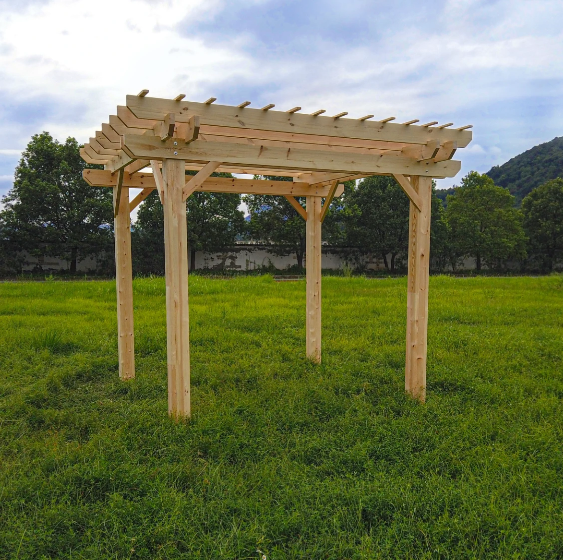Aleko Premium Outdoor Wooden Arbor Topped Pergola - 7 X 10 Feet 6 Aleko Premium Outdoor Wooden Arbor Topped Pergola - 7 X 10 Feet - Image 4