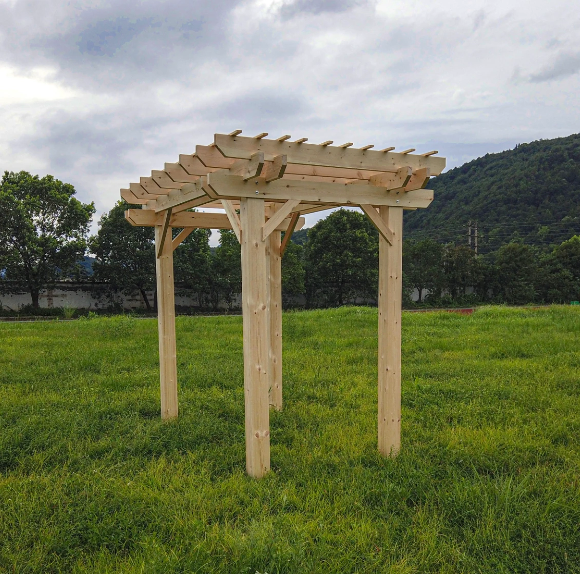 Aleko Premium Outdoor Wooden Arbor Topped Pergola - 7 X 8 Feet 4 Aleko Premium Outdoor Wooden Arbor Topped Pergola - 7 X 8 Feet - Image 2
