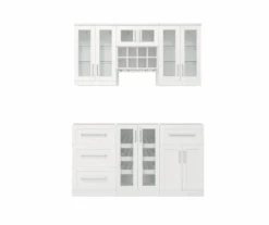 NewAge Wall Bar Cabinet Wine Cabinet Set With Beverage Display Cabinet, Wall Wine Rack, Wine Wall Cabinet Display - 6 Piece Wine Bar Home Dry Bar Wine Storage Cabinet Set 62516