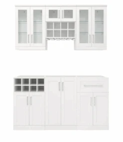 NewAge Wall Bar Cabinet Wine Cabinet Set With Glass Beverage Display Cabinet, Wall Wine Rack, Glass Short Wall Display Cabinet - 6 Piece Home Dry Bar Wine Storage Cabinet Set 62533