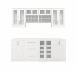 NewAge Wine Bar Cabinet Wall Bar Cabinet With Beverage Center Cabinets, Wine Rack Cabinet, Bar Display Cabinet - 8 Piece Home Bar Wine Bar Storage Cabinets 62525