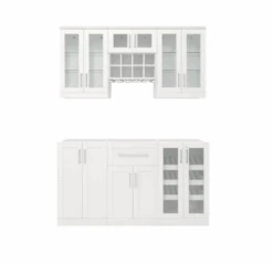 NewAge Wall Bar Cabinet Wine Cabinet Set With Glass Beverage Display Base Cabinet, Wall Wine Rack, Glass Short Wall Display Cabinet - 6 Piece Home Dry Bar Wine Storage Cabinet Set 62518