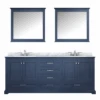 Lexora Dukes 80" Navy Blue Double Vanity, White Carrara Marble Top, White Square Sinks And 30" Mirrors
