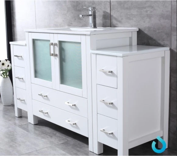 Lexora Volez 60" White Single Vanity W/ 2 Side Cabinets, Integrated Top, White Integrated Square Sink And 34" Mirror 10 Lexora Volez 60" White Single Vanity W/ 2 Side Cabinets, Integrated Top, White Integrated Square Sink And 34" Mirror - Image 8