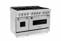 ZLINE Bundle 48" Kitchen Package With Stainless Steel Dual Fuel Range, Convertible Vent Range Hood And Microwave Drawer (3KP-RARH48-MW)