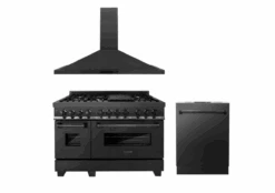 ZLINE Bundle 48" Kitchen Package With Black Stainless Steel Dual Fuel Range, Convertible Vent Range Hood And Dishwasher (3KP-RABRH48-DW)