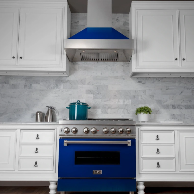 ZLINE Ducted DuraSnow® Stainless Steel Range Hood With Blue Gloss Shell (8654BG) 11 ZLINE Ducted DuraSnow® Stainless Steel Range Hood With Blue Gloss Shell (8654BG) - Image 9