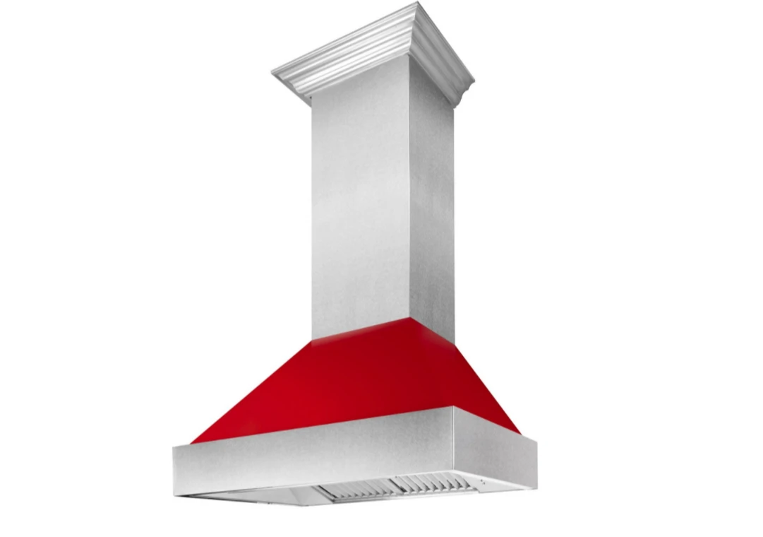 ZLINE Ducted DuraSnow® Stainless Steel Range Hood With Red Gloss Shell (8654RG) 4 ZLINE Ducted DuraSnow® Stainless Steel Range Hood With Red Gloss Shell (8654RG) - Image 2