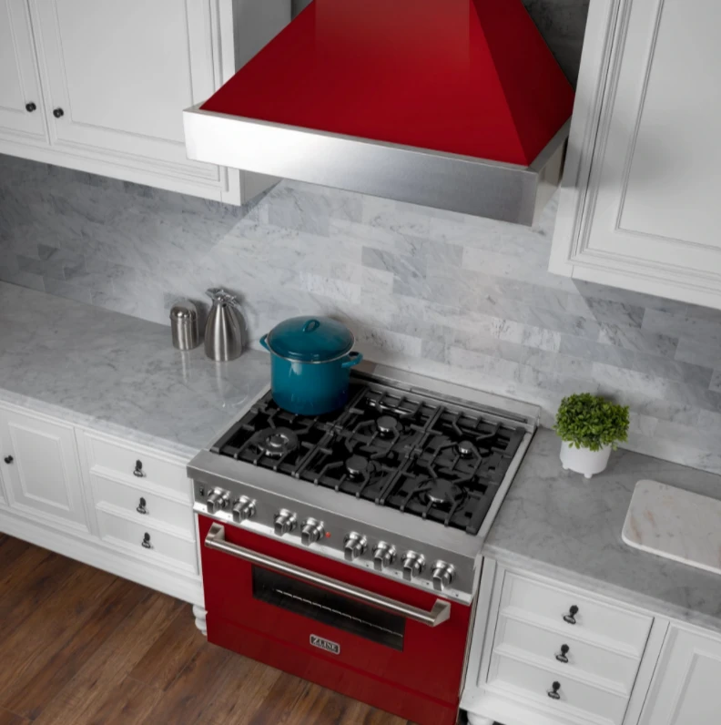 ZLINE Ducted DuraSnow® Stainless Steel Range Hood With Red Gloss Shell (8654RG) 11 ZLINE Ducted DuraSnow® Stainless Steel Range Hood With Red Gloss Shell (8654RG) - Image 9