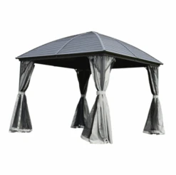 Home And Outdoor 36 ALEKO Aluminum And Steel Hardtop Gazebo With Mosquito Net - 10 X 10 Feet - Black