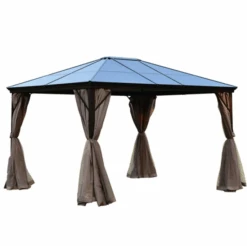 Home And Outdoor 42 ALEKO Aluminum Hardtop Gazebo With Removable Mesh Walls - 10 X 12 Feet - Brown