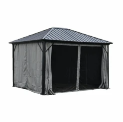 Home And Outdoor 40 ALEKO Aluminum And Steel Hardtop Gazebo With Mosquito Net And Curtain - 12 X 10 Feet - Black