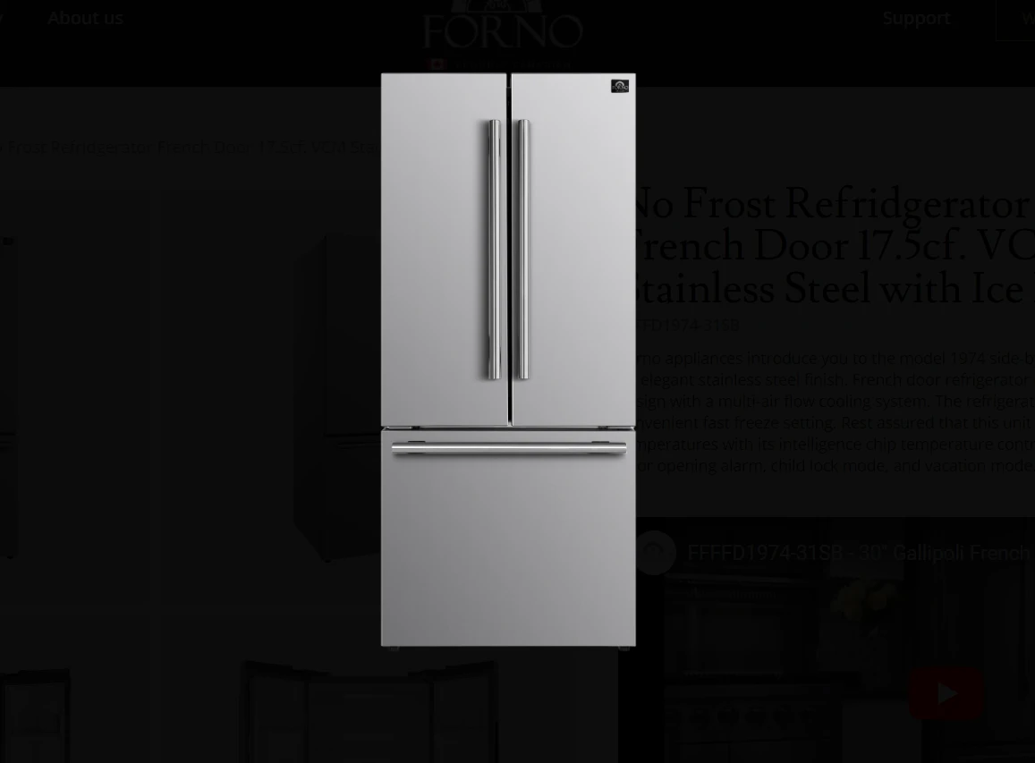 Forno No Frost Refridgerator French Door 17.5cf. VCM Stainless Steel With Ice Maker Sku FFFFD1974-31SB 3 Forno No Frost Refridgerator French Door 17.5cf. VCM Stainless Steel With Ice Maker Sku FFFFD1974-31SB