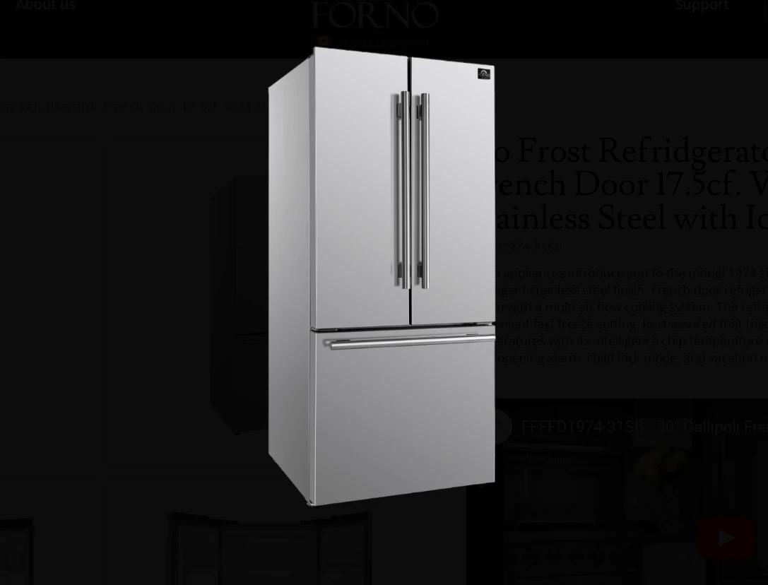 Forno No Frost Refridgerator French Door 17.5cf. VCM Stainless Steel With Ice Maker Sku FFFFD1974-31SB 4 Forno No Frost Refridgerator French Door 17.5cf. VCM Stainless Steel With Ice Maker Sku FFFFD1974-31SB - Image 2