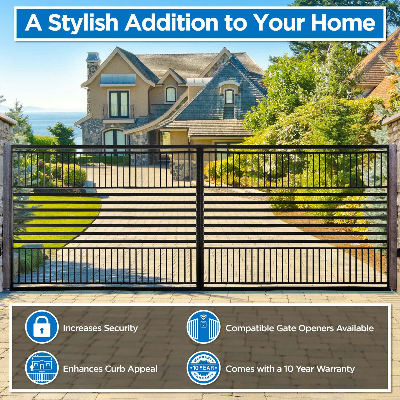 Aleko Steel Dual Swing Driveway Gate - Barcelona Style - 18 X 6 Feet DG18BARCD-AP 5 Aleko Steel Dual Swing Driveway Gate - Barcelona Style - 18 X 6 Feet DG18BARCD-AP - Image 3