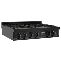 ZLINE 36" Porcelain Gas Stovetop In Black Stainless Steel With 6 Gas Burners (RTB-BR-36)