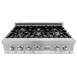 ZLINE 36" Porcelain Gas Stovetop In DuraSnow® Stainless Steel With 6 Gas Burners (RTS-36) -Home And Outdoor zline 36 porcelain rangetop in durasnow stainless steel with 6 gas burners rts 36 zline kitchen and bath 605552
