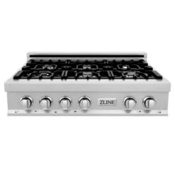 ZLINE 36" Porcelain Gas Stovetop In DuraSnow® Stainless Steel With 6 Gas Burners (RTS-36) -Home And Outdoor zline 36 porcelain rangetop in durasnow stainless steel with 6 gas burners rts 36 zline kitchen and bath 611225