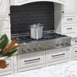 ZLINE 48" Porcelain Gas Stovetop In DuraSnow® Stainless Steel With 7 Gas Burners And Griddle (RTS-48) -Home And Outdoor zline 48 porcelain rangetop in durasnow stainless steel with 7 gas burners zline kitchen and bath 464036