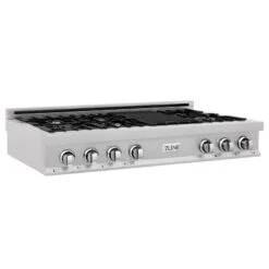 ZLINE 48" Porcelain Gas Stovetop In DuraSnow® Stainless Steel With 7 Gas Burners And Griddle (RTS-48)